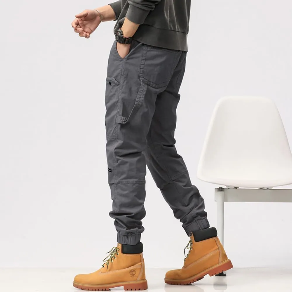 Men's Multi Pockets Tactical Cargo Pants Regular Fit Drawstring Cotton Work Trouser