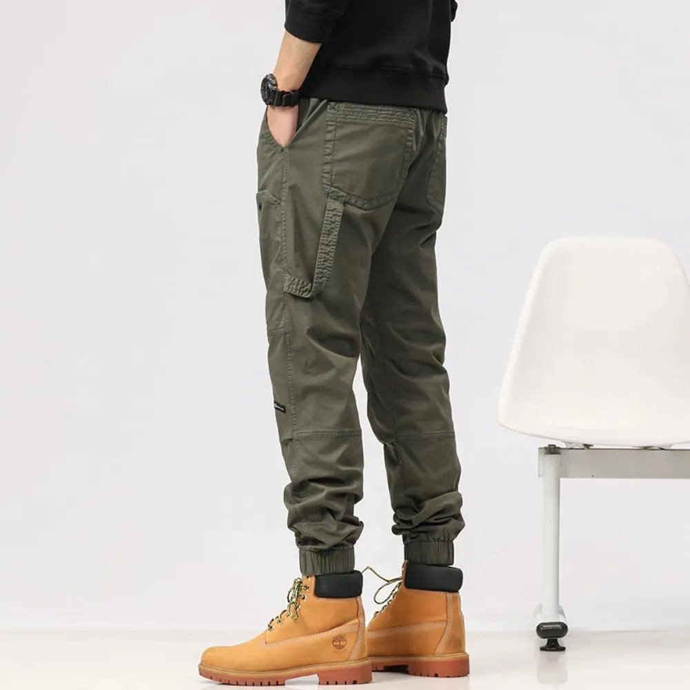 Men's Multi Pockets Tactical Cargo Pants Regular Fit Drawstring Cotton Work Trouser