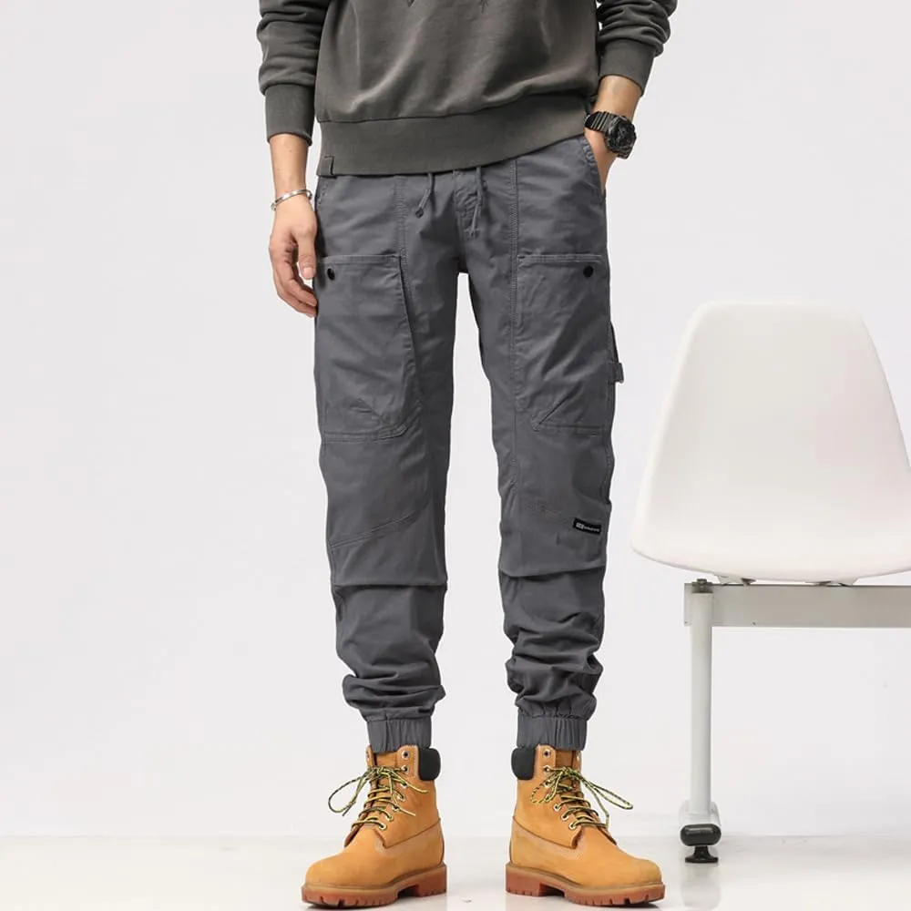 Men's Multi Pockets Tactical Cargo Pants Regular Fit Drawstring Cotton Work Trouser