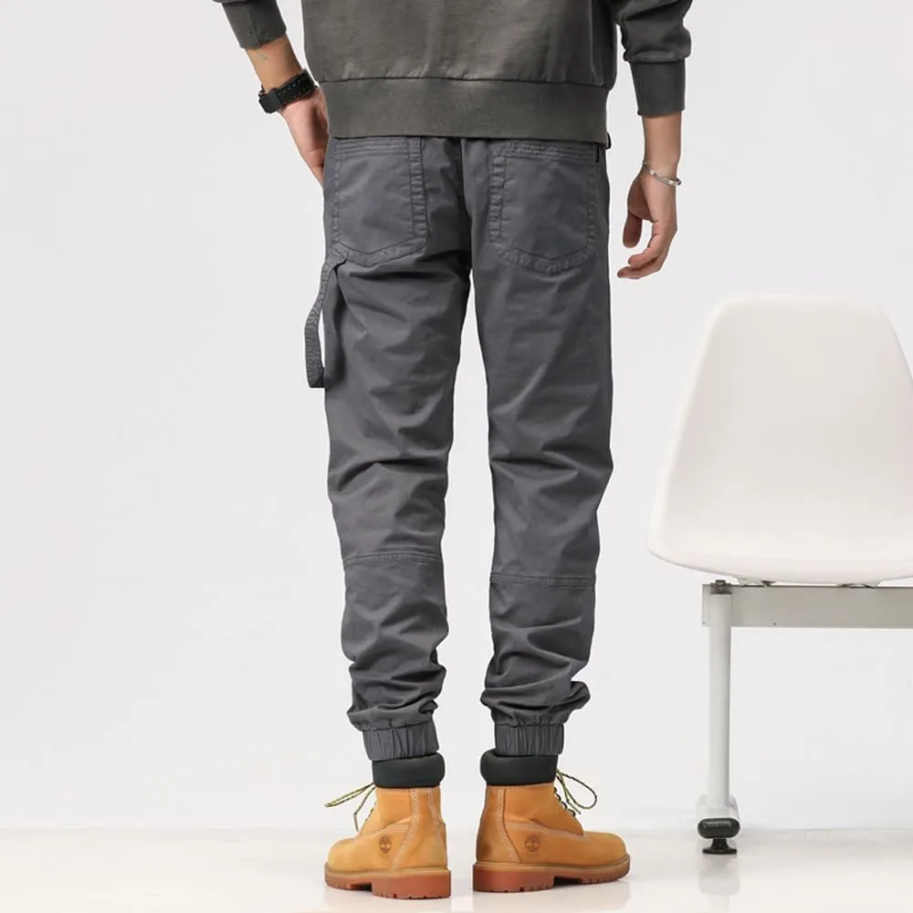 Men's Multi Pockets Tactical Cargo Pants Regular Fit Drawstring Cotton Work Trouser