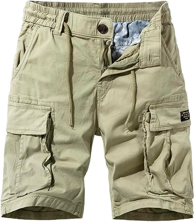 Men's Multi Pockets Tactical Cargo Shorts Summer Drawstring Cotton Regular Fit Work Shorts