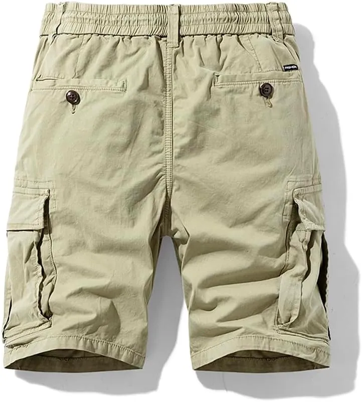 Men's Multi Pockets Tactical Cargo Shorts Summer Drawstring Cotton Regular Fit Work Shorts