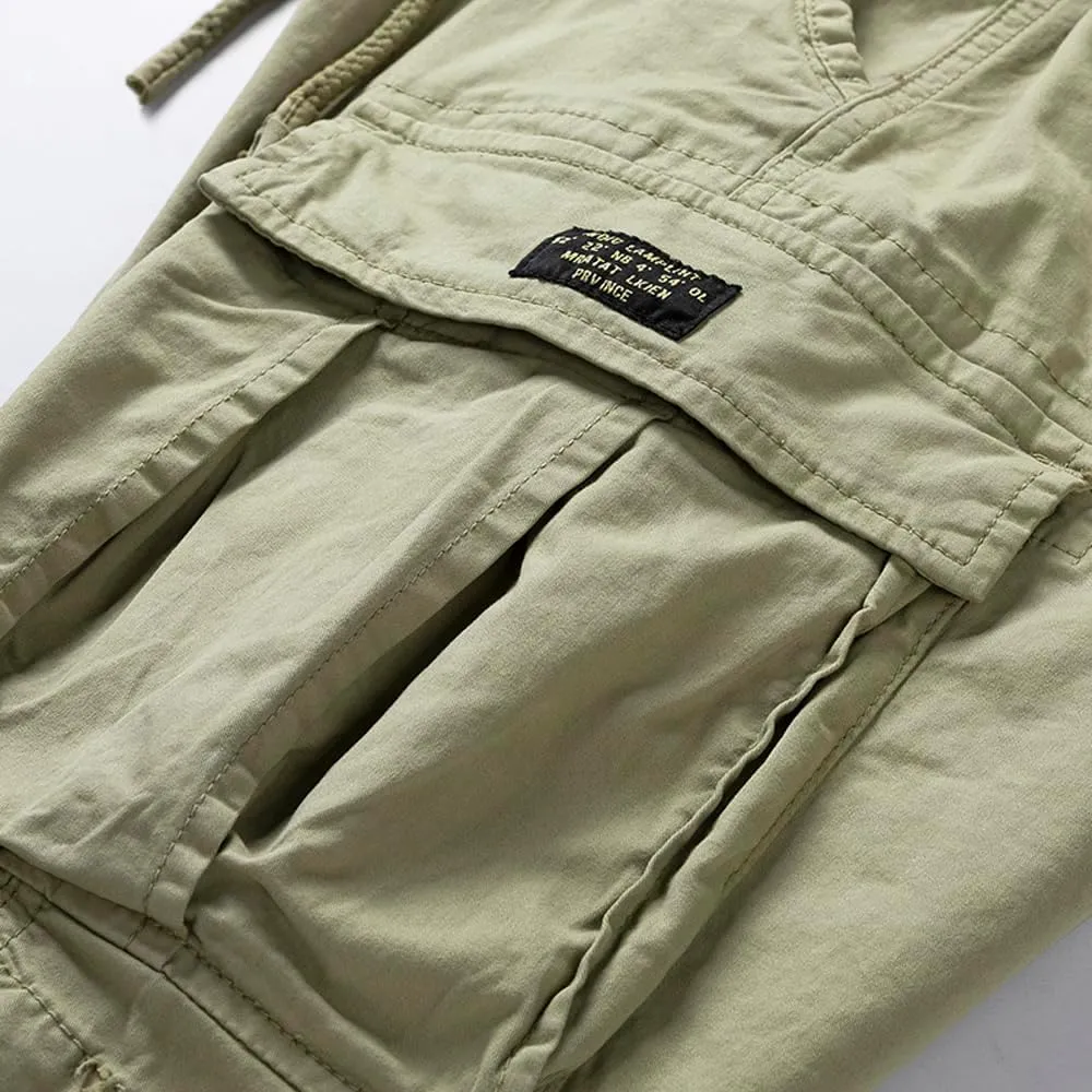 Men's Multi Pockets Tactical Cargo Shorts Summer Drawstring Cotton Regular Fit Work Shorts
