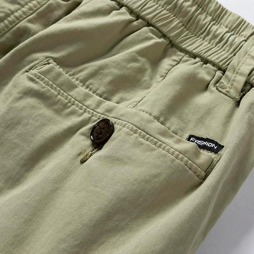 Men's Multi Pockets Tactical Cargo Shorts Summer Drawstring Cotton Regular Fit Work Shorts
