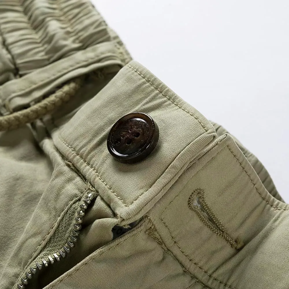 Men's Multi Pockets Tactical Cargo Shorts Summer Drawstring Cotton Regular Fit Work Shorts