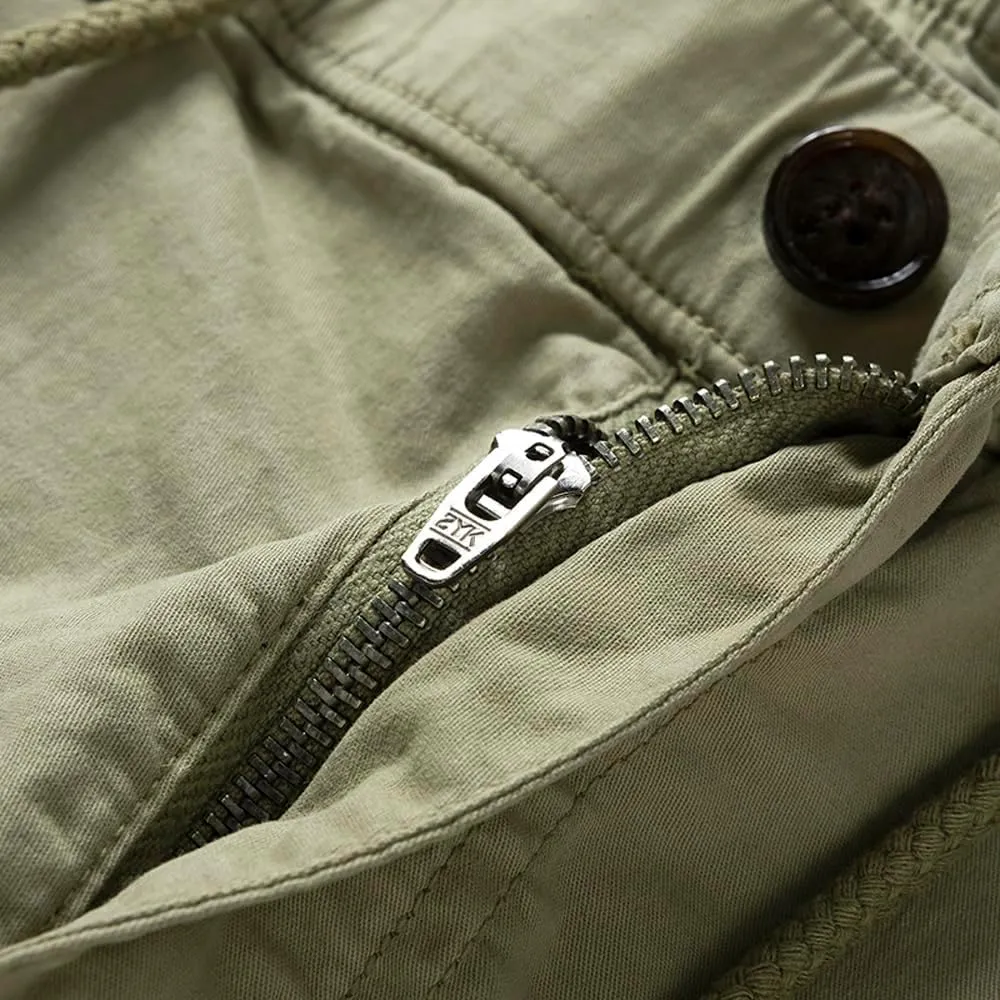 Men's Multi Pockets Tactical Cargo Shorts Summer Drawstring Cotton Regular Fit Work Shorts