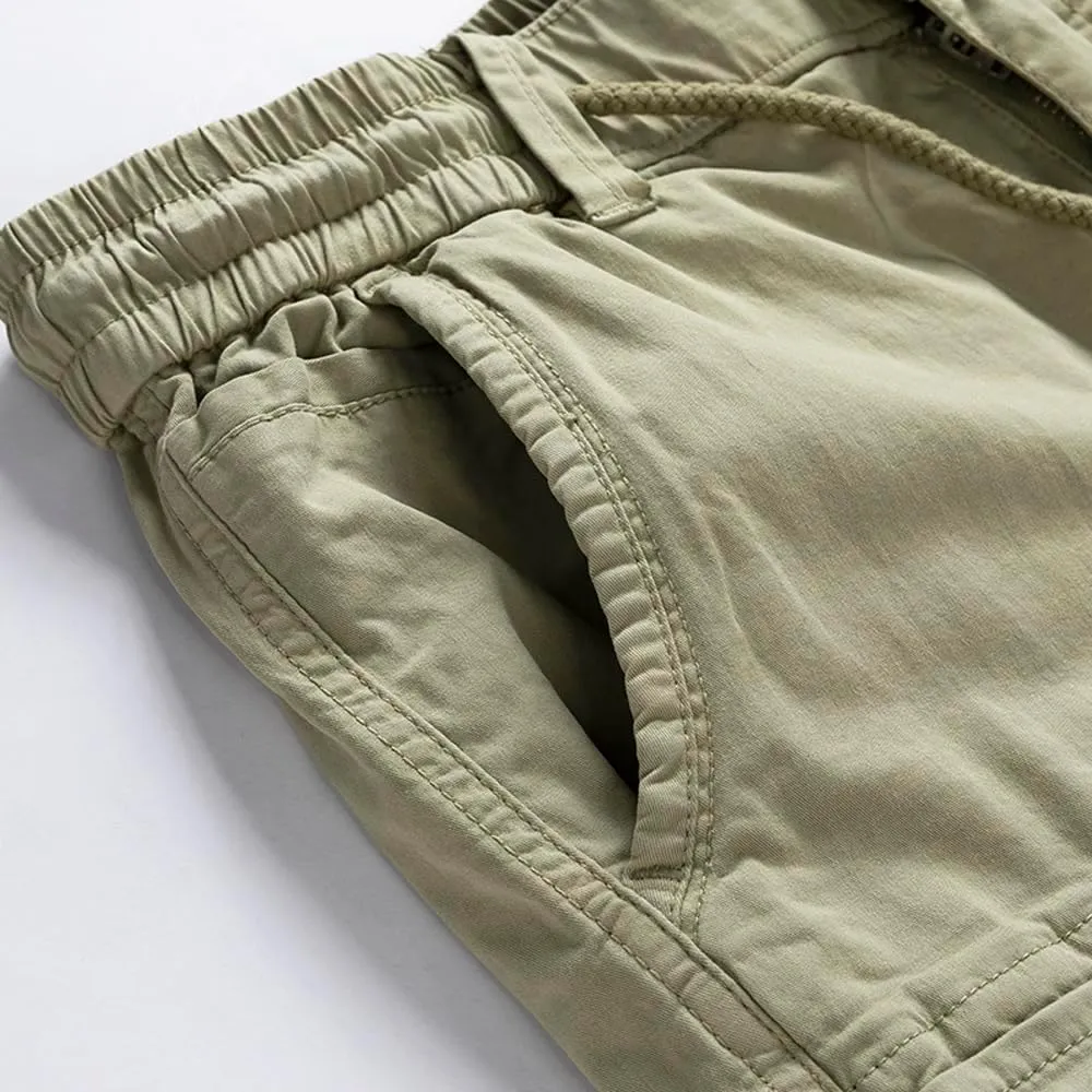 Men's Multi Pockets Tactical Cargo Shorts Summer Drawstring Cotton Regular Fit Work Shorts