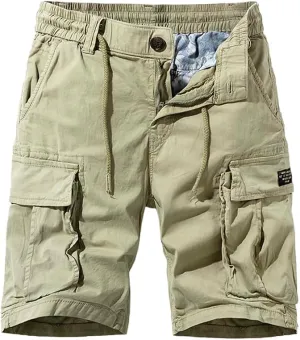 Men's Multi Pockets Tactical Cargo Shorts Summer Drawstring Cotton Regular Fit Work Shorts