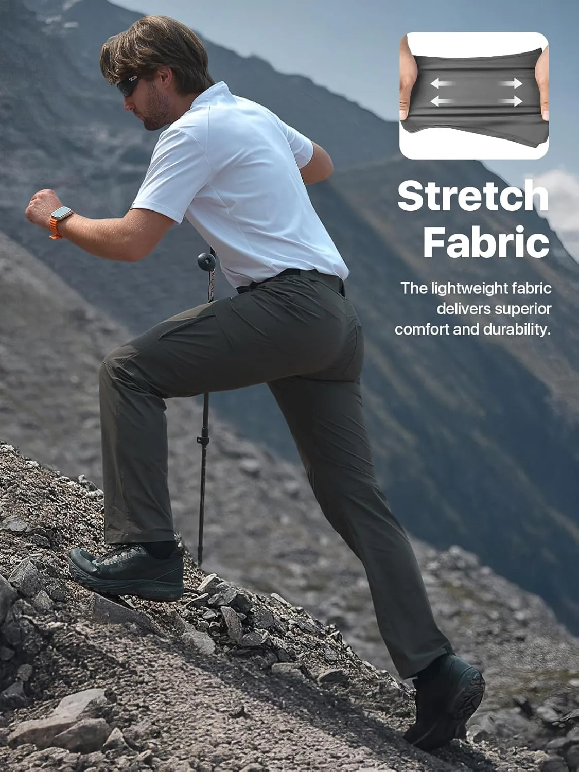 Men's Quick Dry Hiking Work Cargo Pants with Belt Lightweight Water-Resistant Stretch Pants for Fishing Outdoor Casual