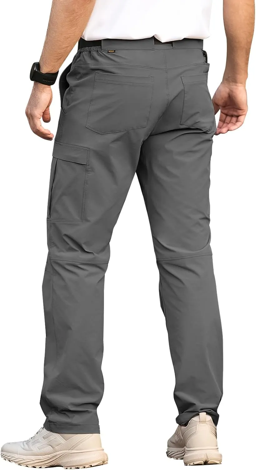 Men's Quick Dry Hiking Work Cargo Pants with Belt Lightweight Water-Resistant Stretch Pants for Fishing Outdoor Casual