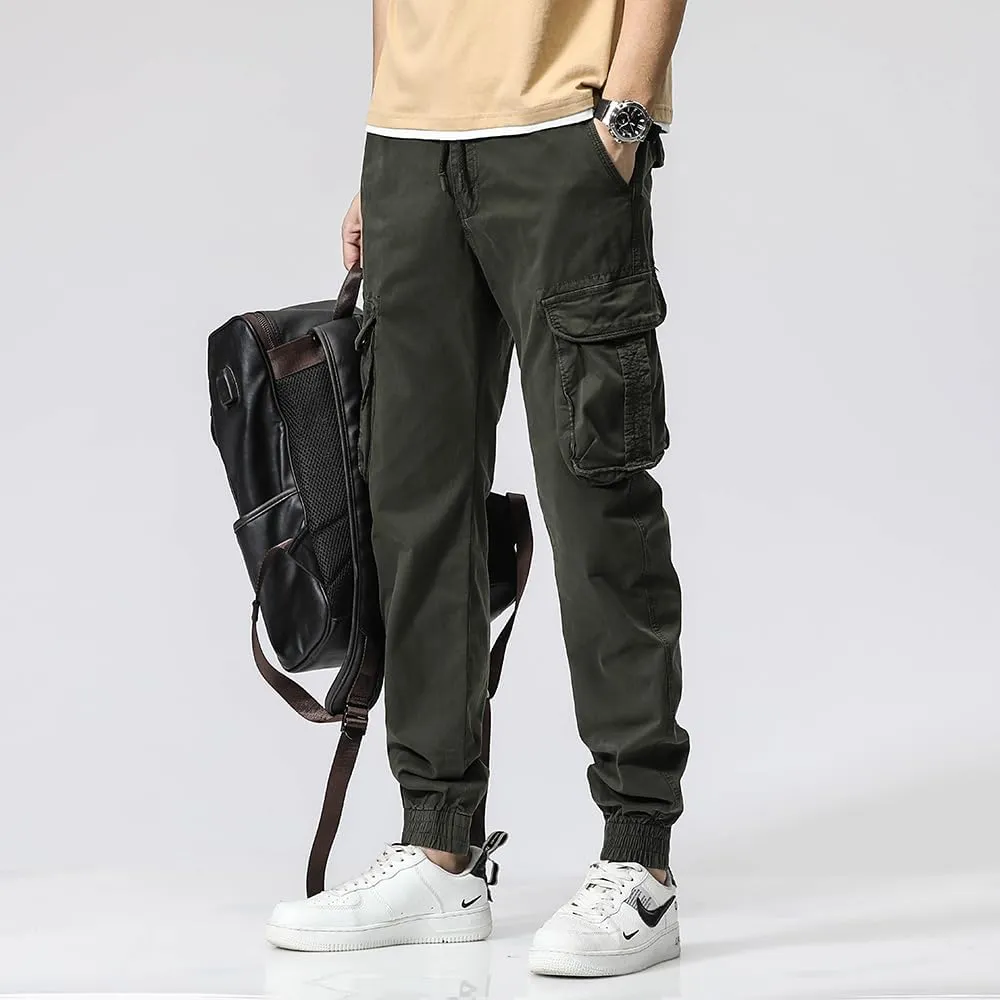 Men's Regular Fit Cargo Pants Drawstring Cotton Multi Pockets Military Pants