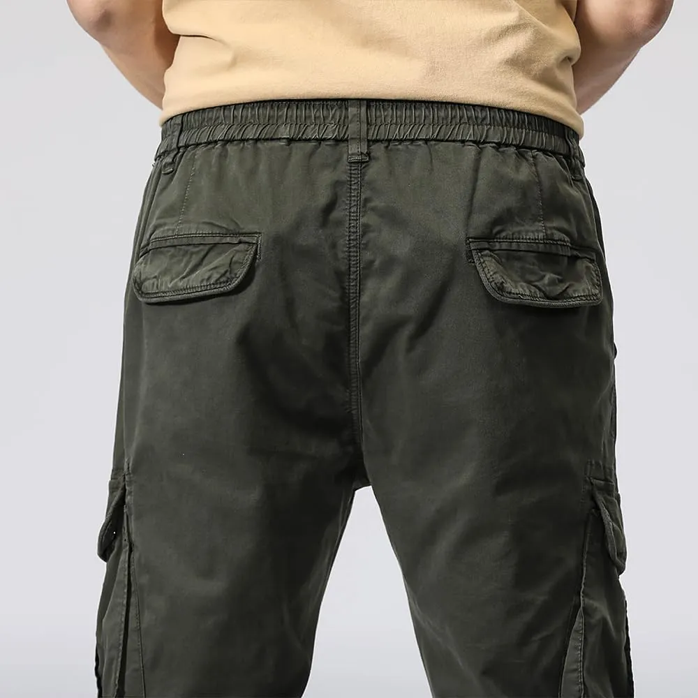 Men's Regular Fit Cargo Pants Drawstring Cotton Multi Pockets Military Pants