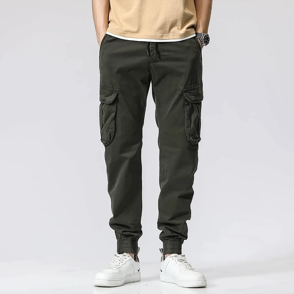 Men's Regular Fit Cargo Pants Drawstring Cotton Multi Pockets Military Pants