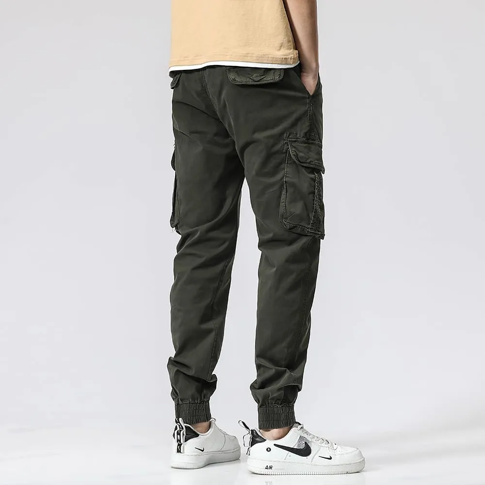 Men's Regular Fit Cargo Pants Drawstring Cotton Multi Pockets Military Pants
