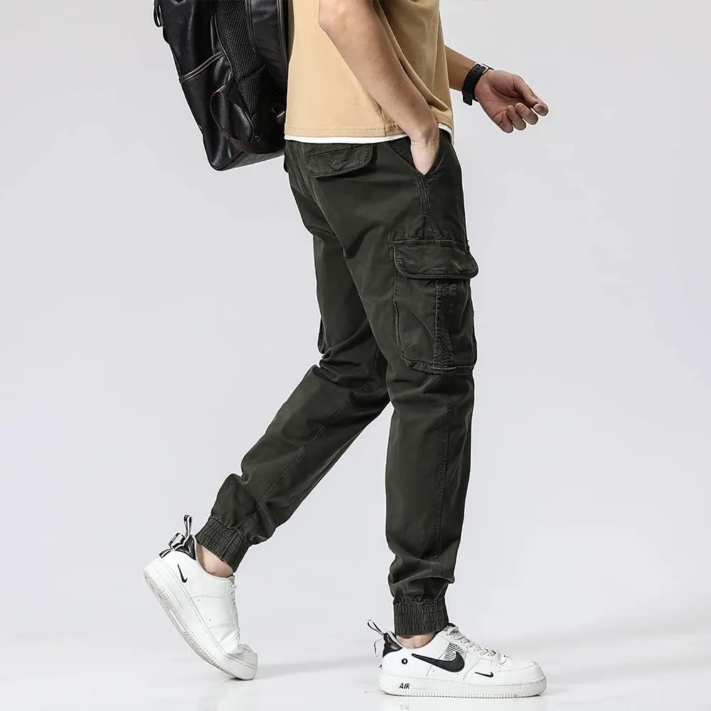 Men's Regular Fit Cargo Pants Drawstring Cotton Multi Pockets Military Pants