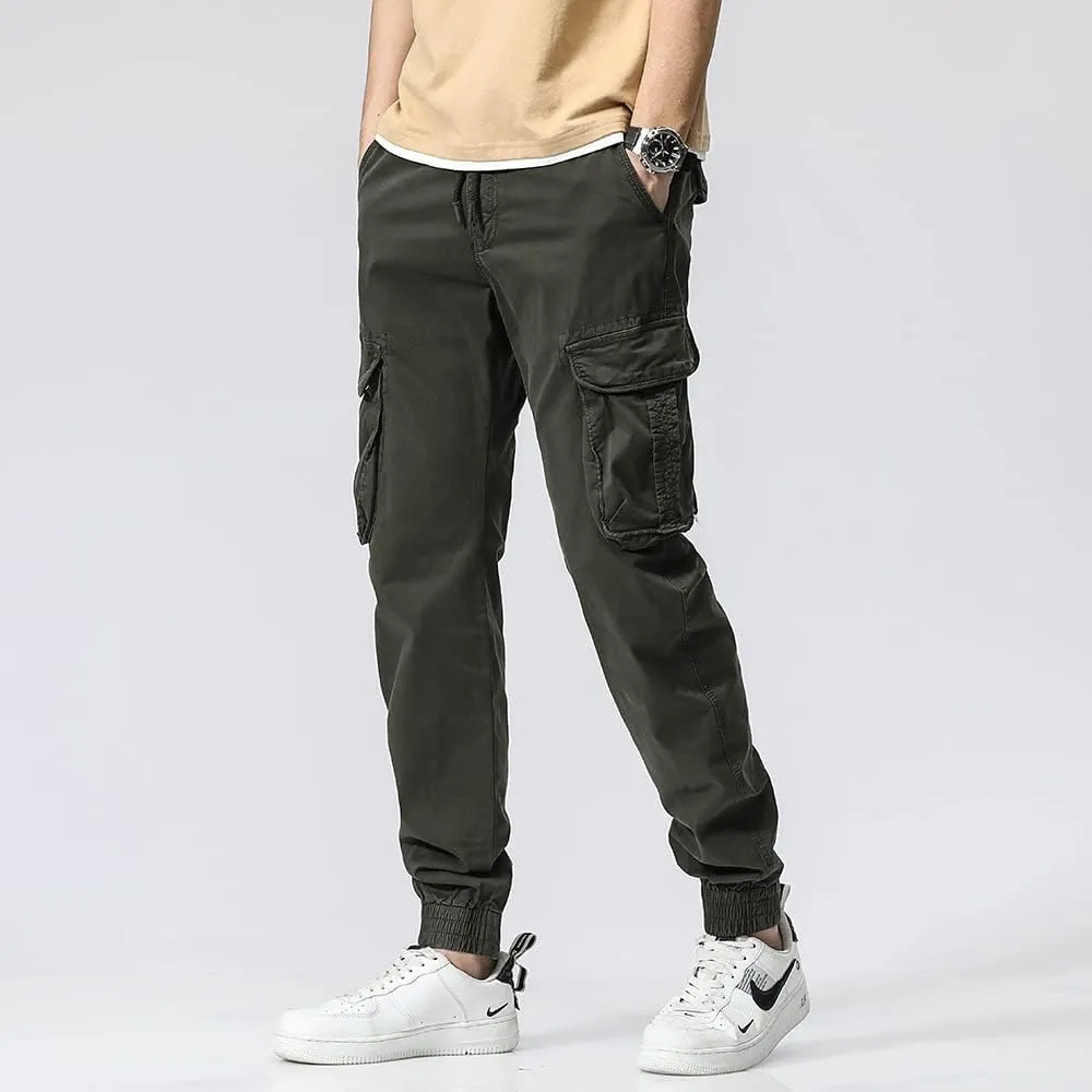 Men's Regular Fit Cargo Pants Drawstring Cotton Multi Pockets Military Pants
