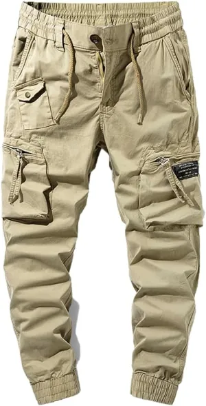 Men's Regular Fit Military Cargo Pants Multi Pockets Cotton Drawstring Tactical Trousers