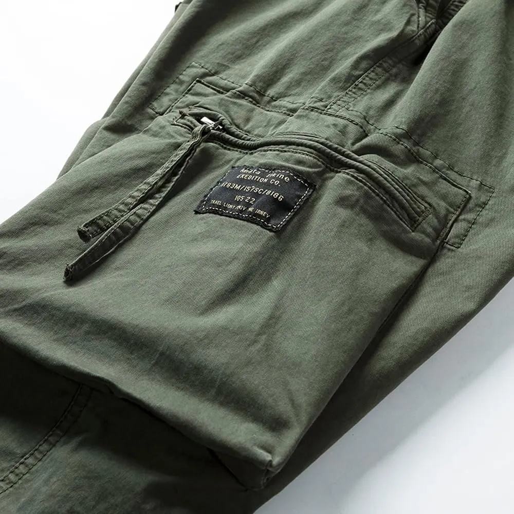 Men's Regular Fit Military Cargo Pants Multi Pockets Cotton Drawstring Tactical Trousers