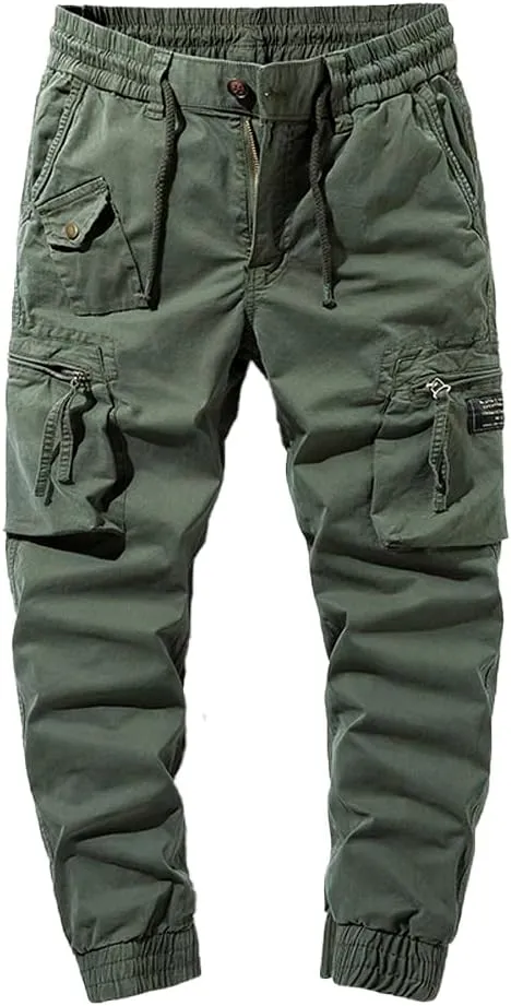 Men's Regular Fit Military Cargo Pants Multi Pockets Cotton Drawstring Tactical Trousers