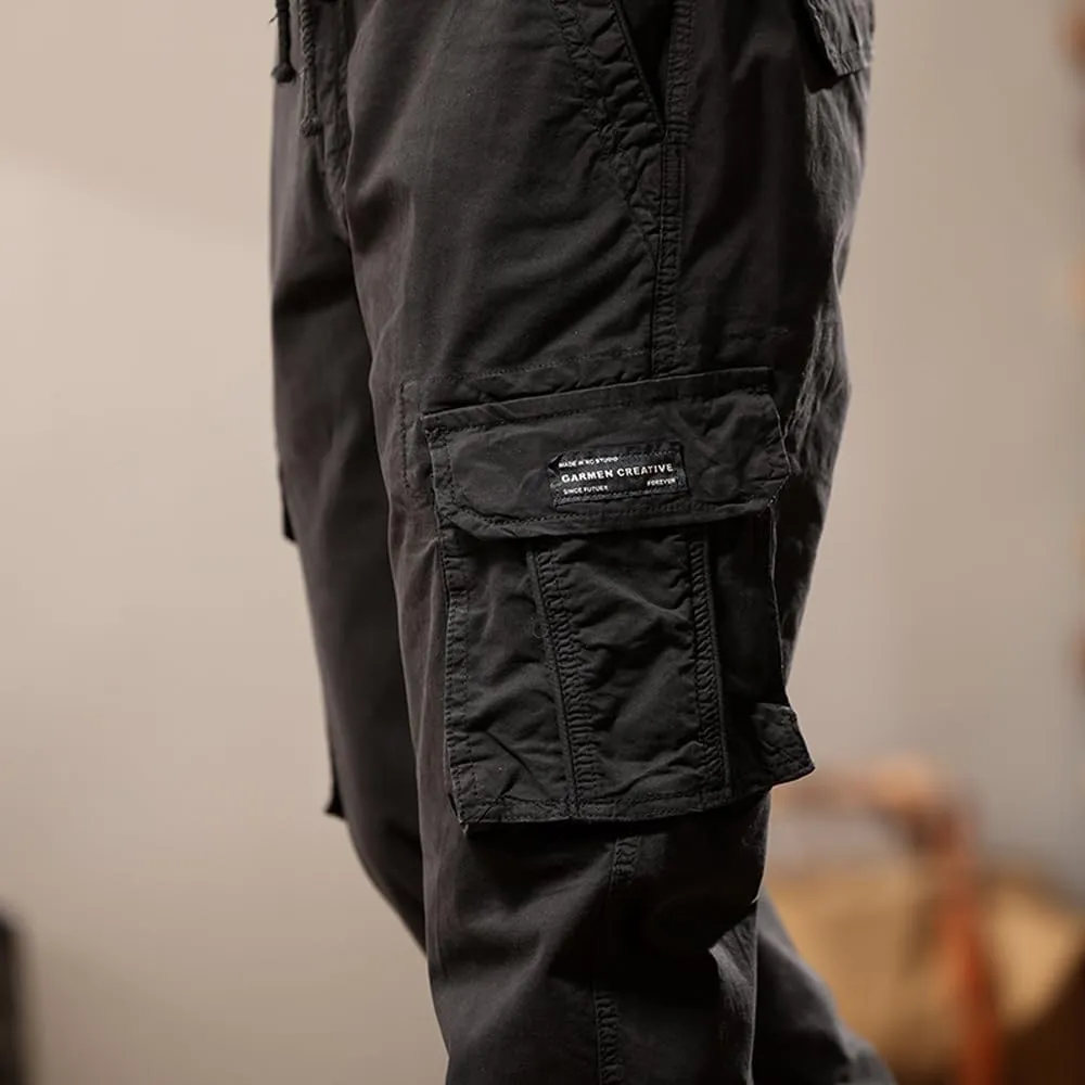 Men's Regular Fit Military Cargo Pants Multi Pockets Drawstring Cotton Tactical Pants