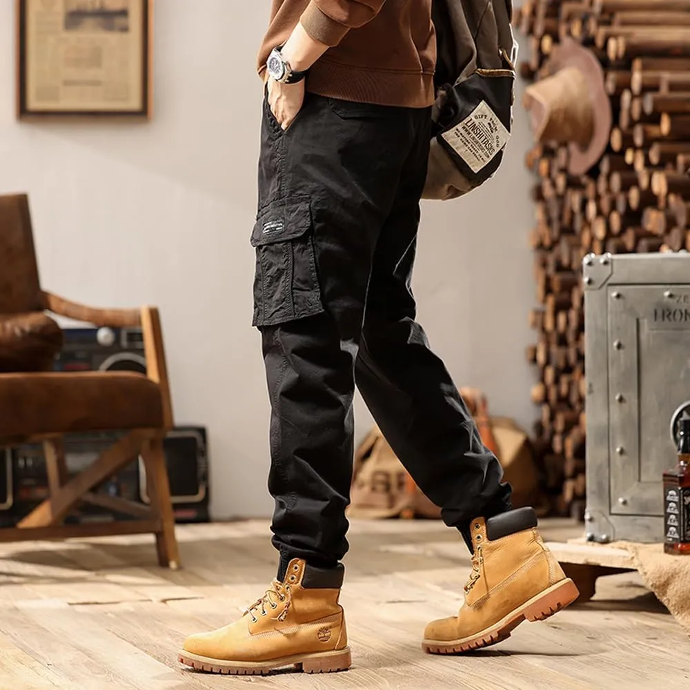 Men's Regular Fit Military Cargo Pants Multi Pockets Drawstring Cotton Tactical Pants