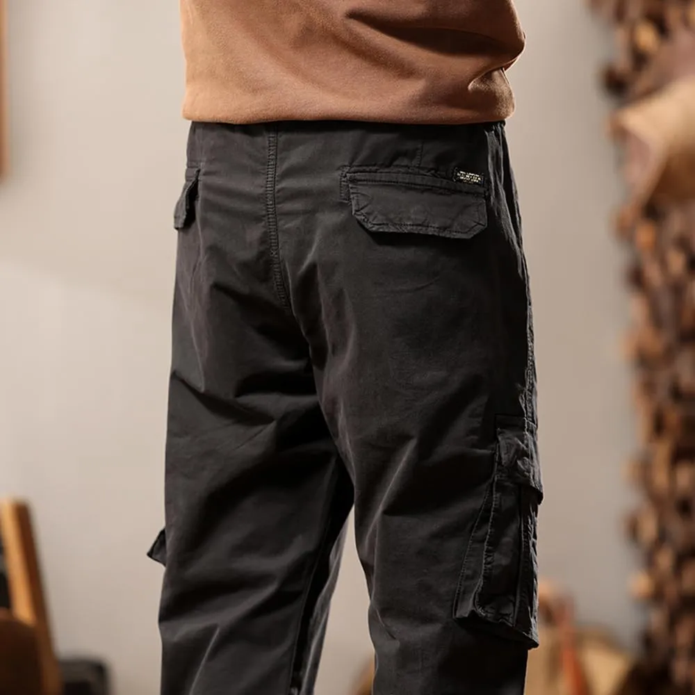 Men's Regular Fit Military Cargo Pants Multi Pockets Drawstring Cotton Tactical Pants