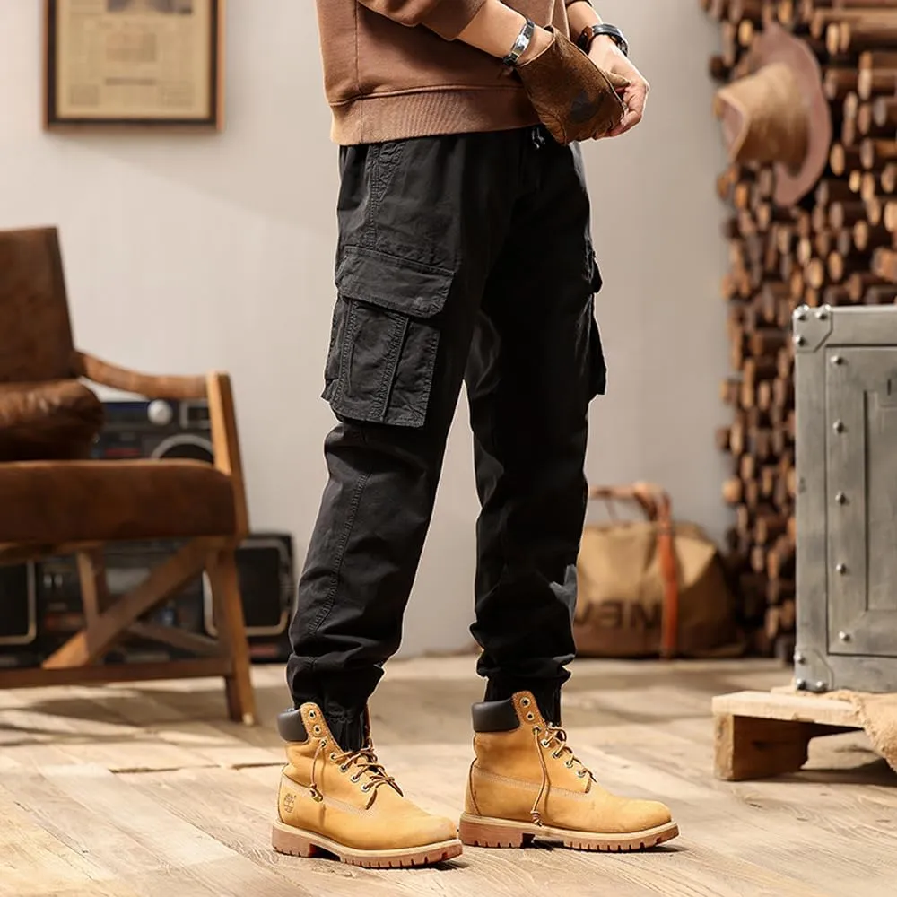 Men's Regular Fit Military Cargo Pants Multi Pockets Drawstring Cotton Tactical Pants