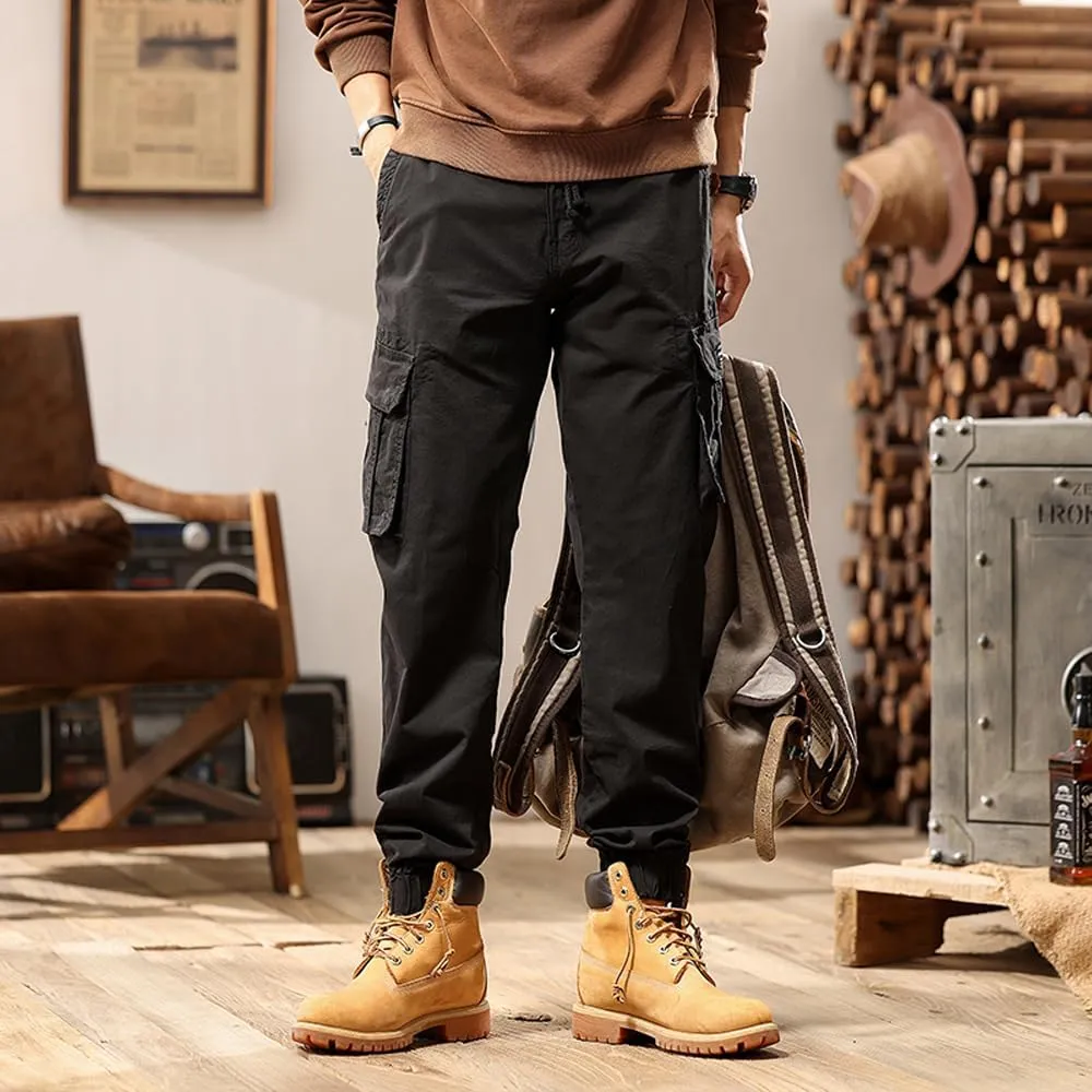 Men's Regular Fit Military Cargo Pants Multi Pockets Drawstring Cotton Tactical Pants