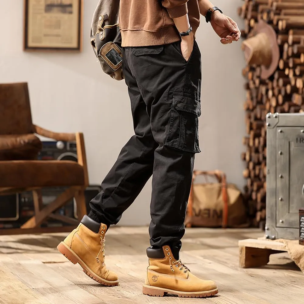 Men's Regular Fit Military Cargo Pants Multi Pockets Drawstring Cotton Tactical Pants