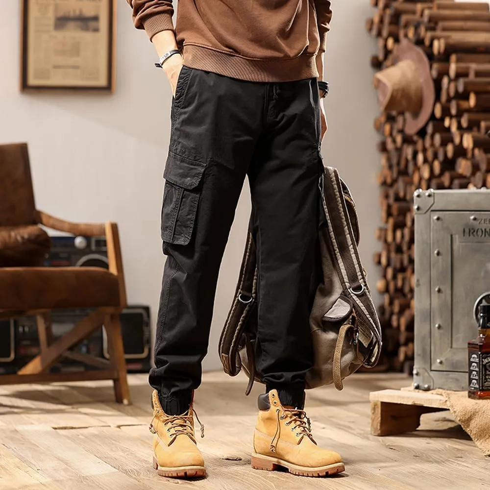 Men's Regular Fit Military Cargo Pants Multi Pockets Drawstring Cotton Tactical Pants