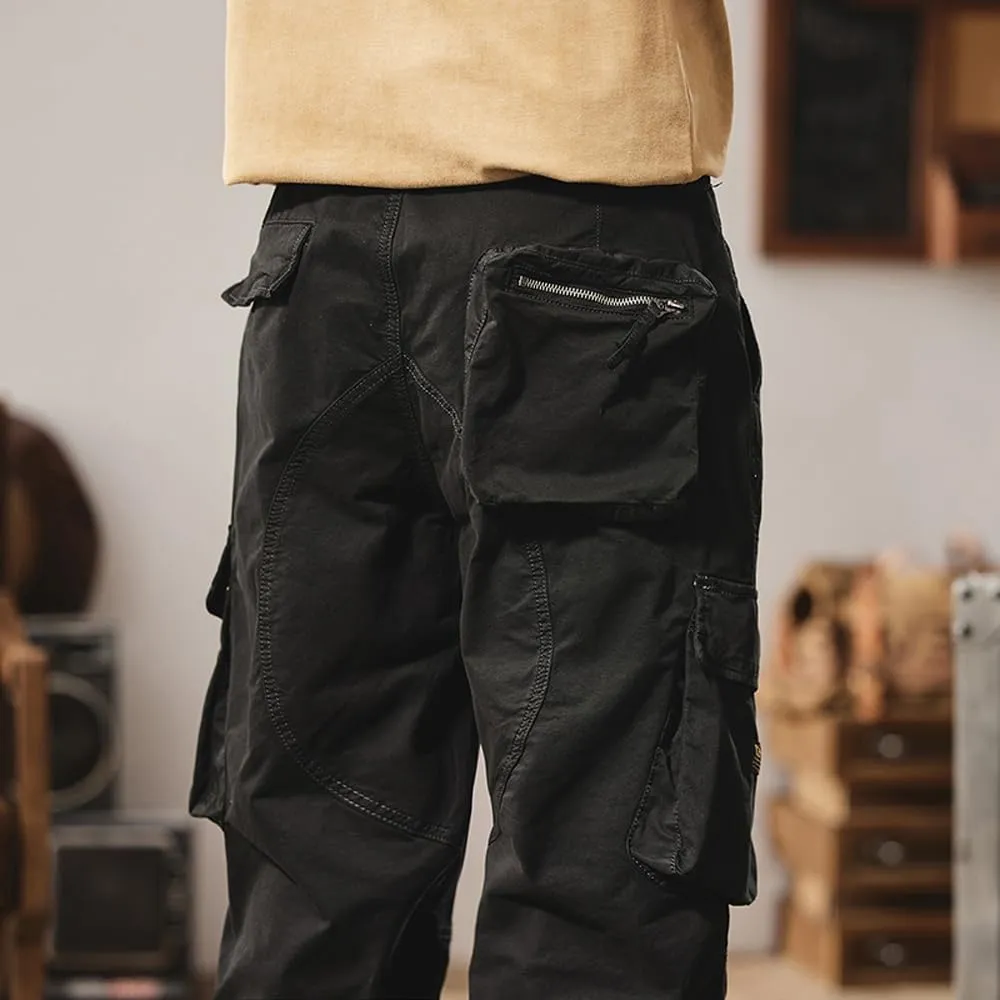 Men's Regular Fit Military Cargo Pants Outdoor Drawstring Cotton Multi Pockets Work Trousers