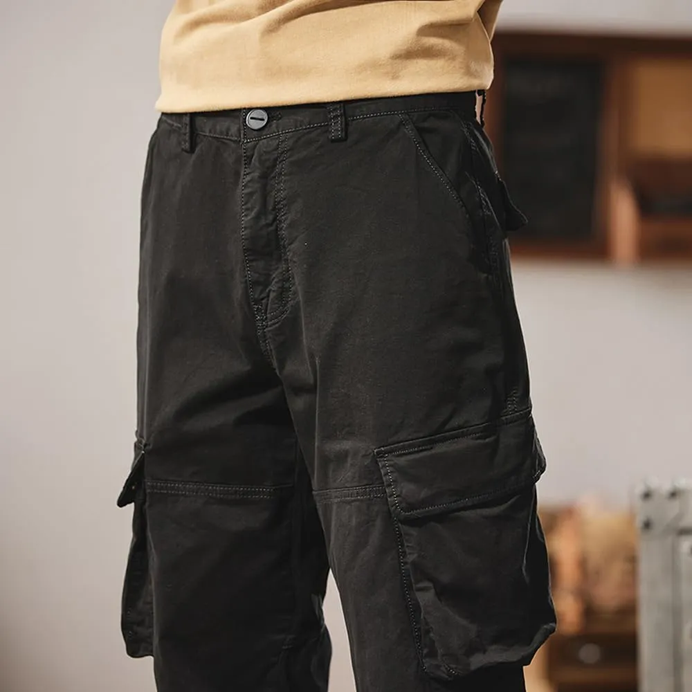 Men's Regular Fit Military Cargo Pants Outdoor Drawstring Cotton Multi Pockets Work Trousers