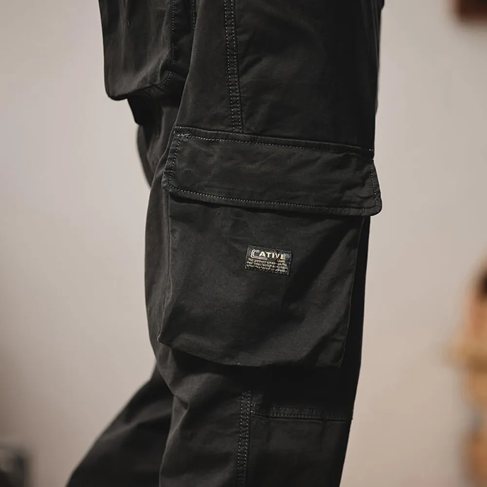 Men's Regular Fit Military Cargo Pants Outdoor Drawstring Cotton Multi Pockets Work Trousers