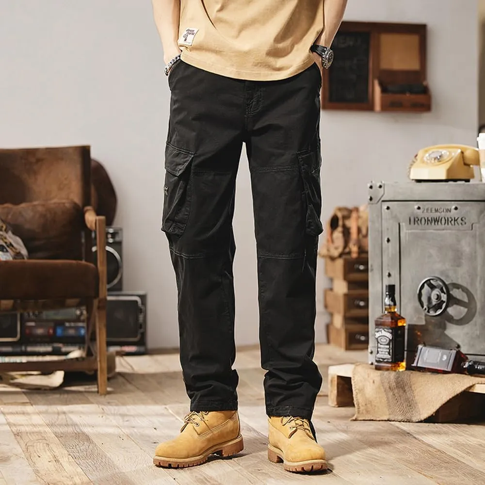 Men's Regular Fit Military Cargo Pants Outdoor Drawstring Cotton Multi Pockets Work Trousers