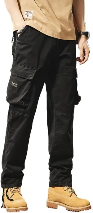 Men's Regular Fit Military Cargo Pants Outdoor Drawstring Cotton Multi Pockets Work Trousers
