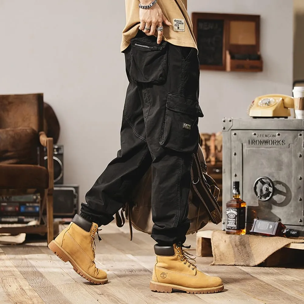 Men's Regular Fit Military Cargo Pants Outdoor Drawstring Cotton Multi Pockets Work Trousers