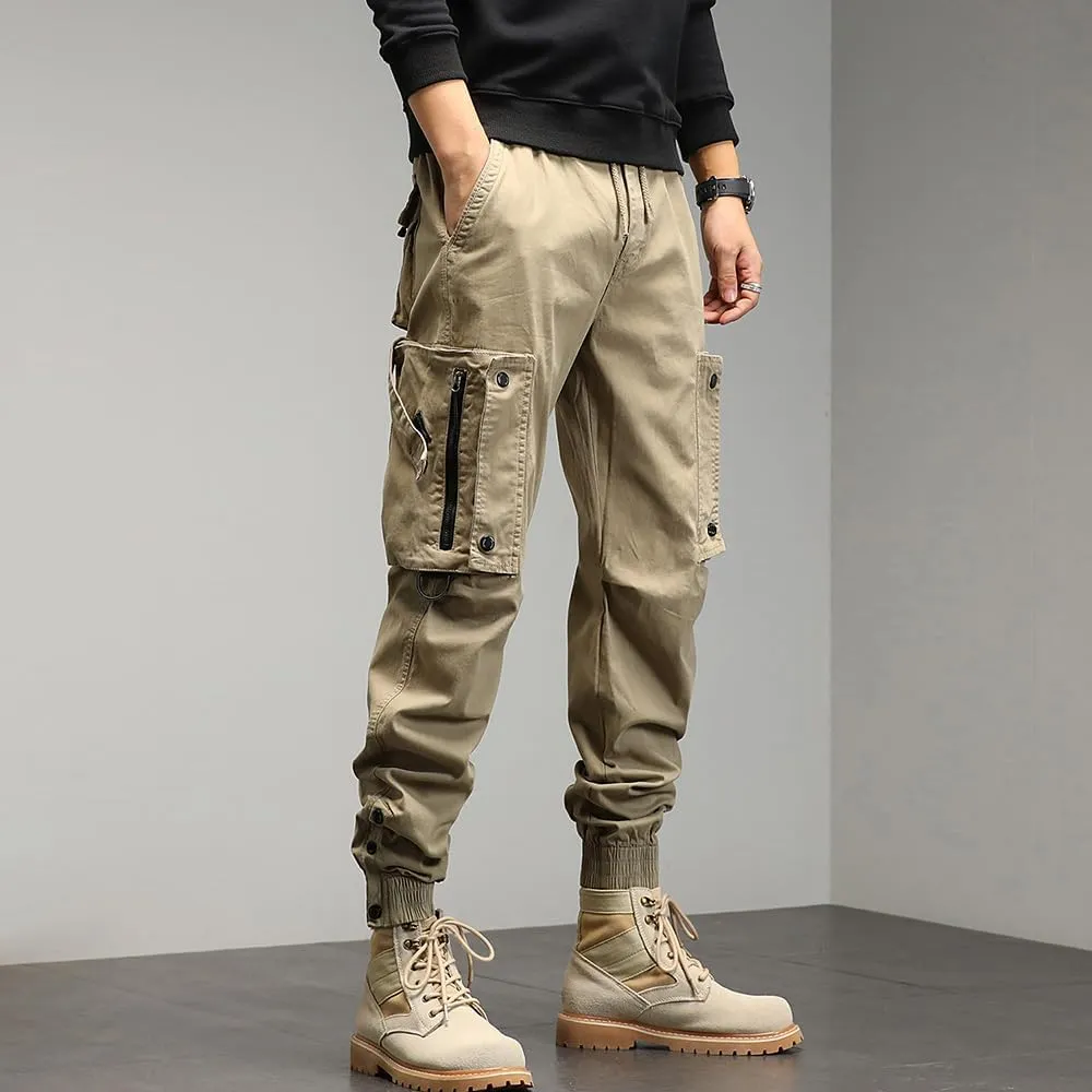 Men's Regular Fit Tactical Cargo Pants Drawstring Cotton 3D Pockets Work Pants
