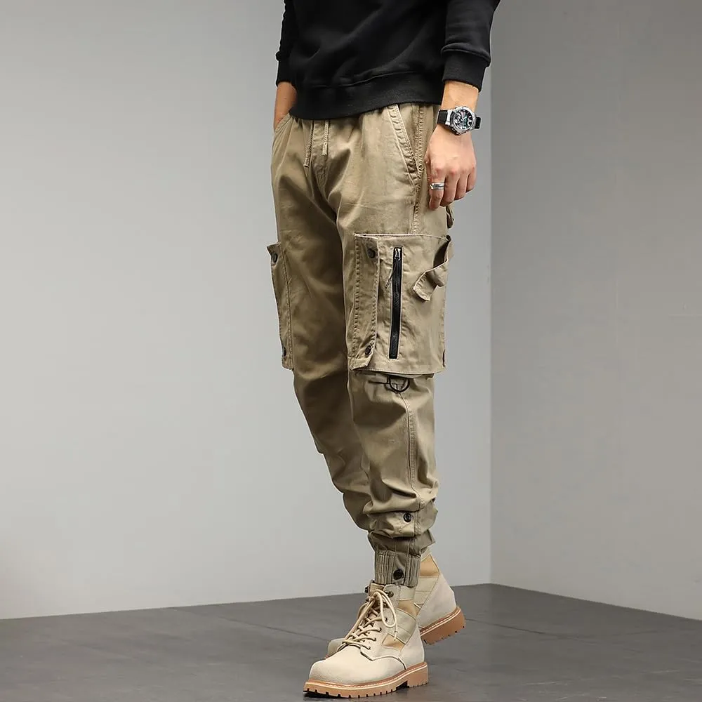 Men's Regular Fit Tactical Cargo Pants Drawstring Cotton 3D Pockets Work Pants