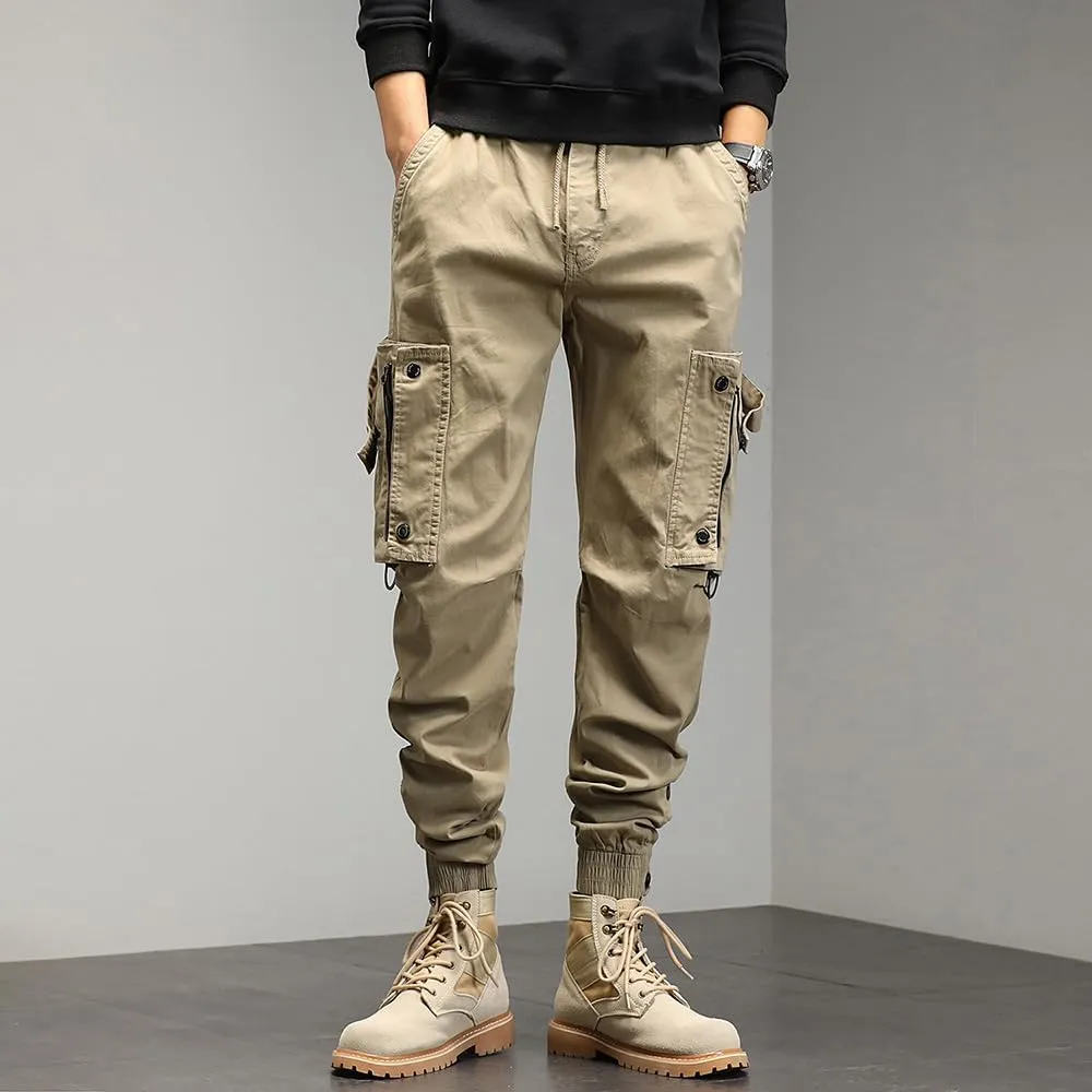Men's Regular Fit Tactical Cargo Pants Drawstring Cotton 3D Pockets Work Pants