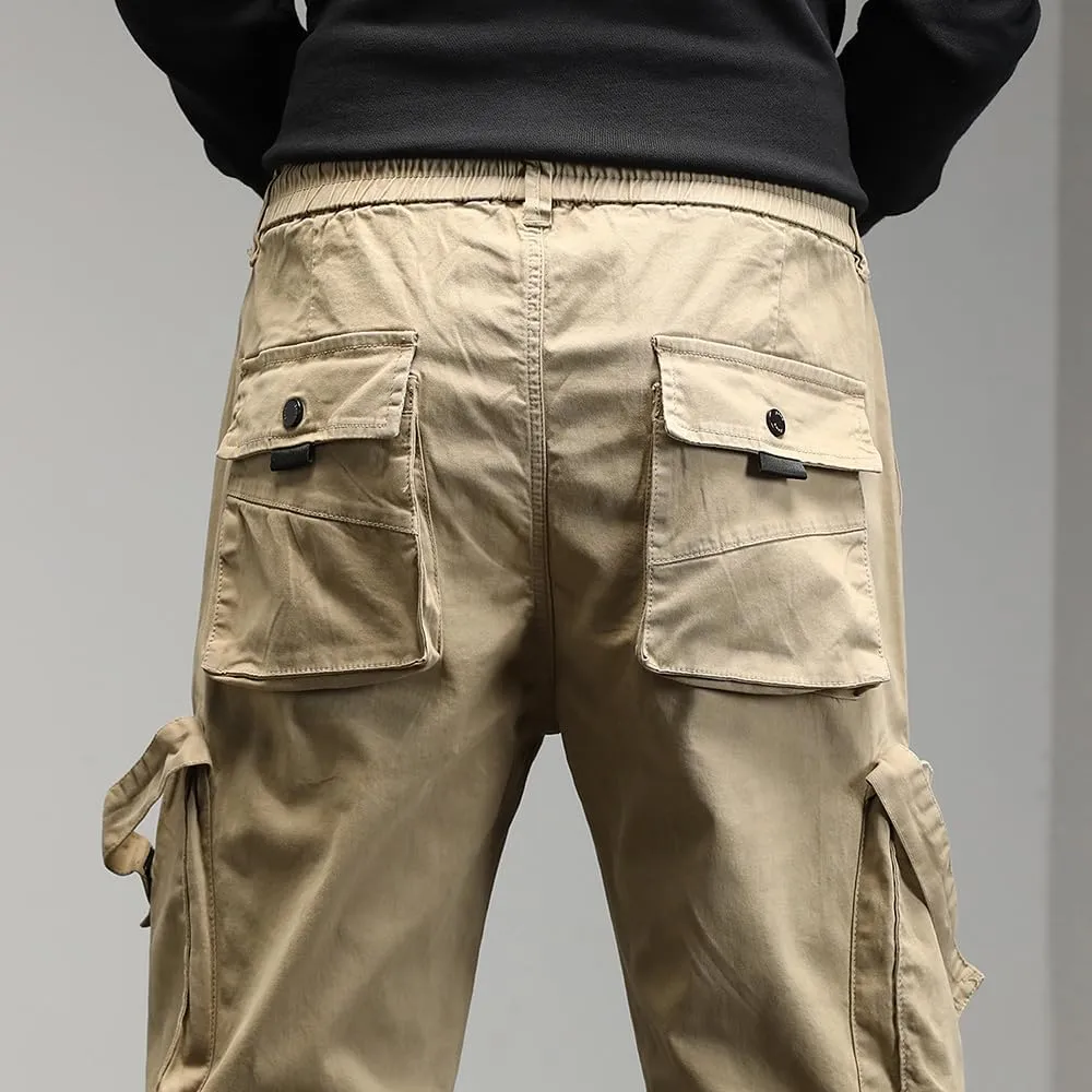 Men's Regular Fit Tactical Cargo Pants Drawstring Cotton 3D Pockets Work Pants