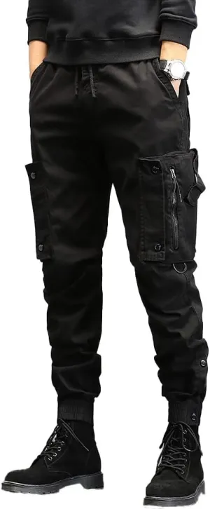 Men's Regular Fit Tactical Cargo Pants Drawstring Cotton 3D Pockets Work Pants