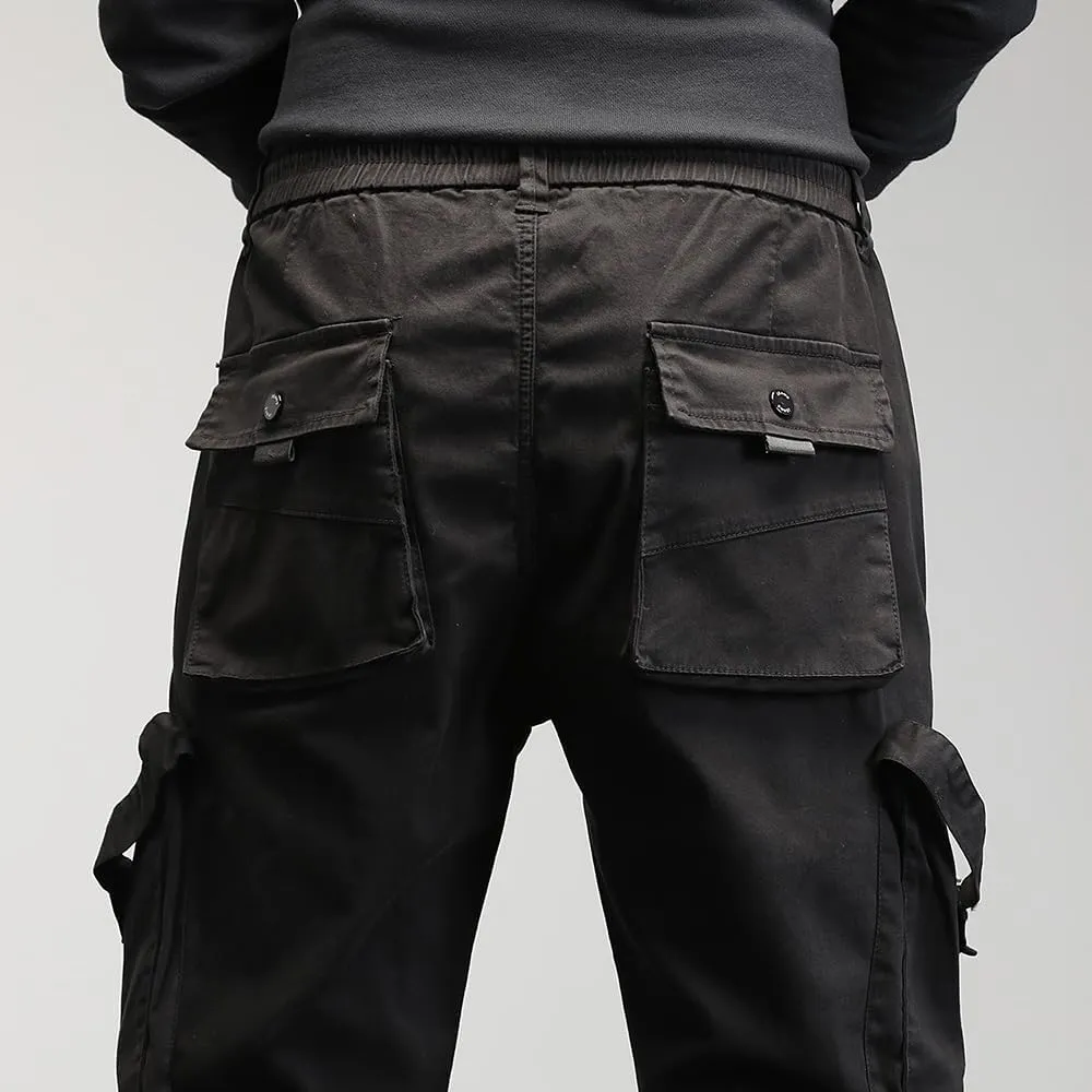 Men's Regular Fit Tactical Cargo Pants Drawstring Cotton 3D Pockets Work Pants