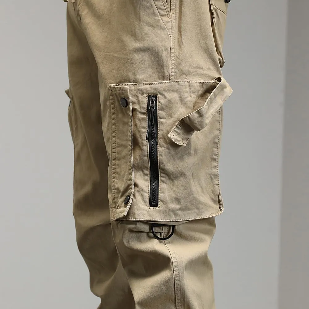 Men's Regular Fit Tactical Cargo Pants Drawstring Cotton 3D Pockets Work Pants