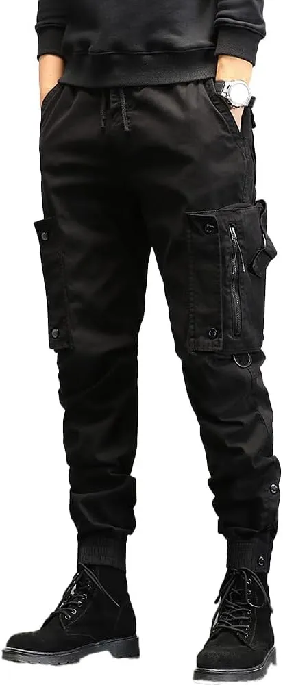 Men's Regular Fit Tactical Cargo Pants Drawstring Cotton 3D Pockets Work Pants