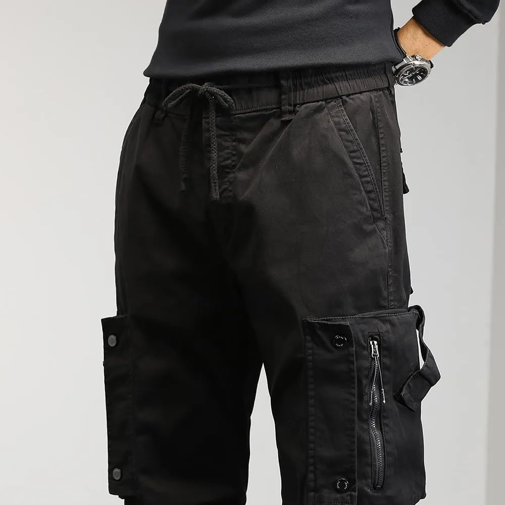 Men's Regular Fit Tactical Cargo Pants Drawstring Cotton 3D Pockets Work Pants
