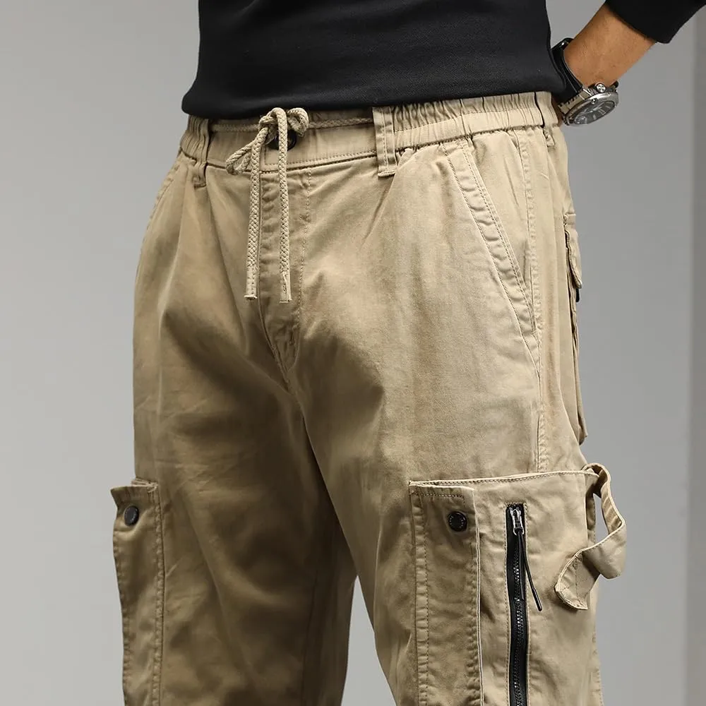Men's Regular Fit Tactical Cargo Pants Drawstring Cotton 3D Pockets Work Pants