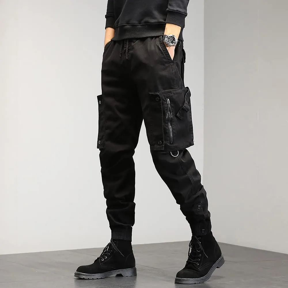 Men's Regular Fit Tactical Cargo Pants Drawstring Cotton 3D Pockets Work Pants