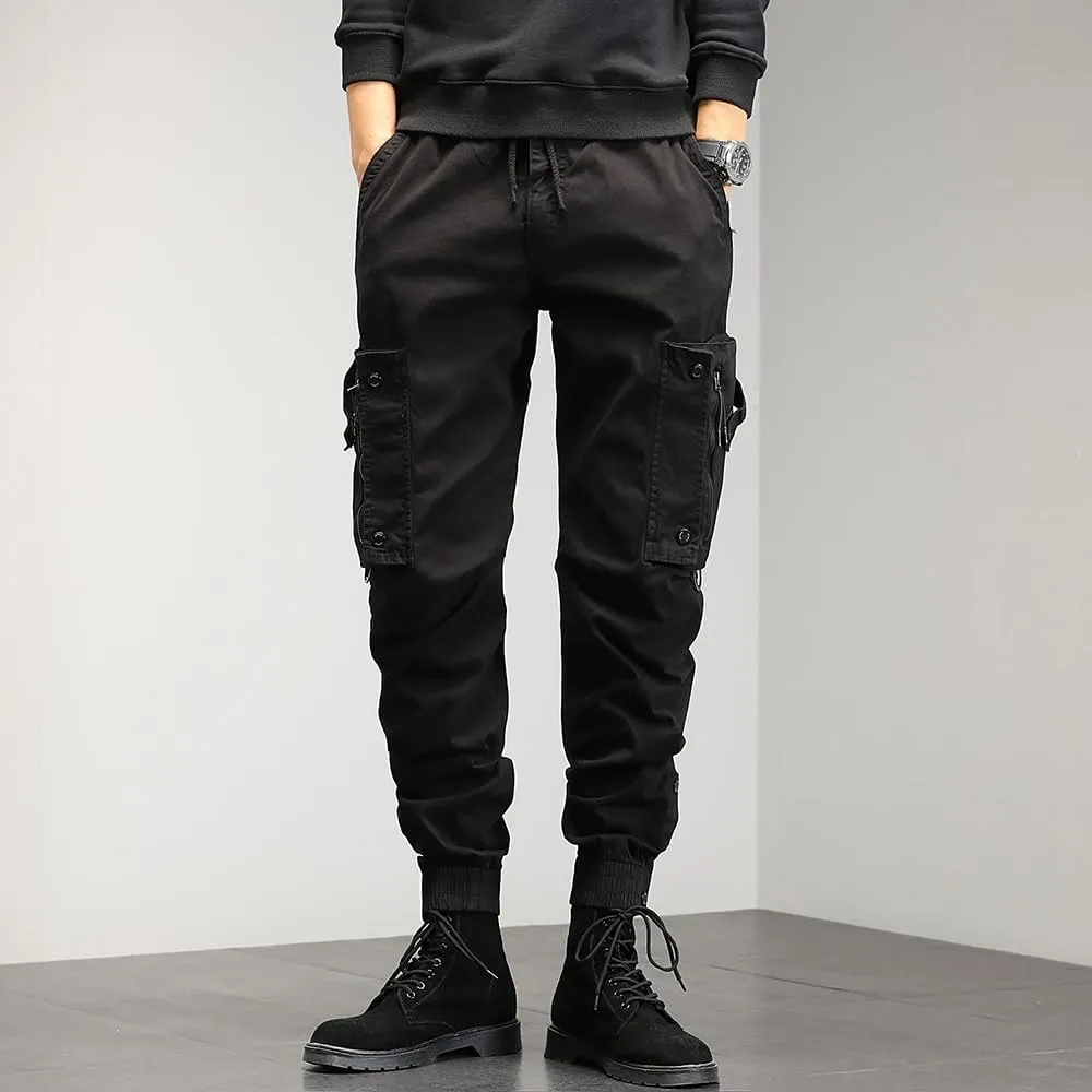 Men's Regular Fit Tactical Cargo Pants Drawstring Cotton 3D Pockets Work Pants