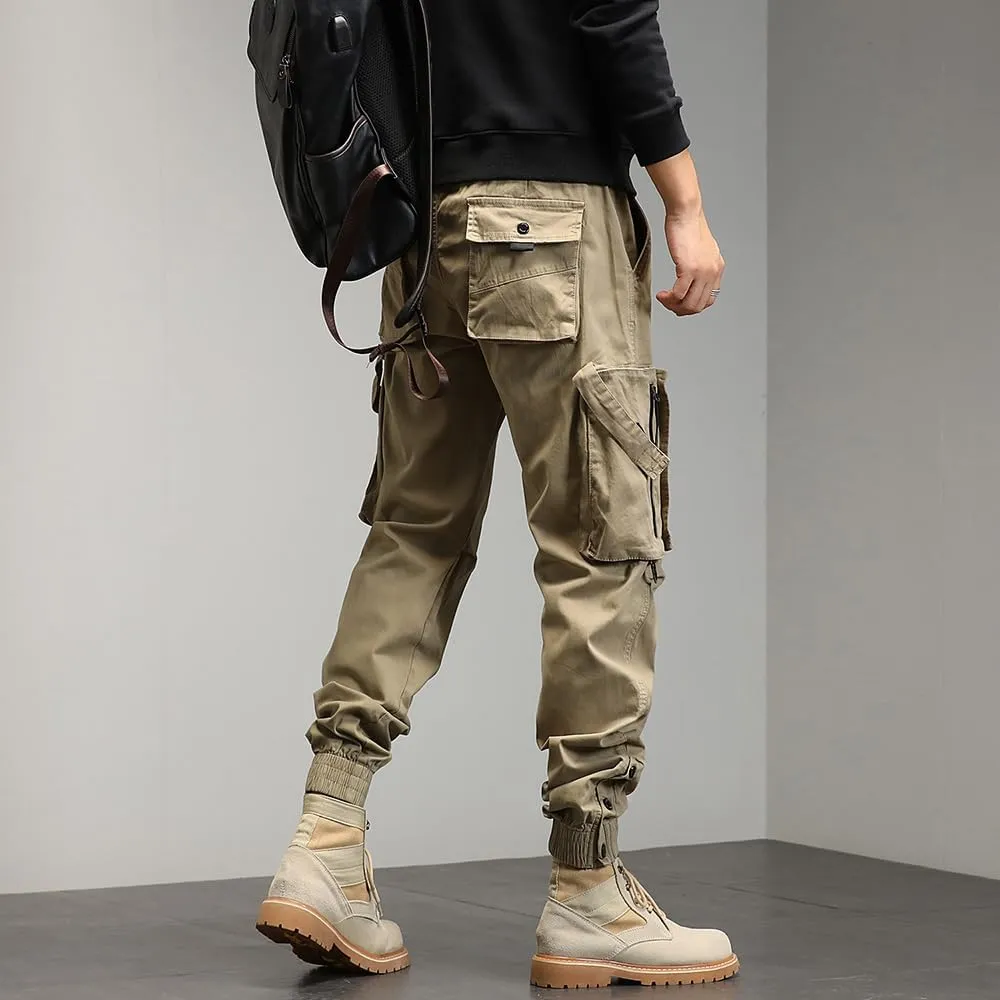 Men's Regular Fit Tactical Cargo Pants Drawstring Cotton 3D Pockets Work Pants