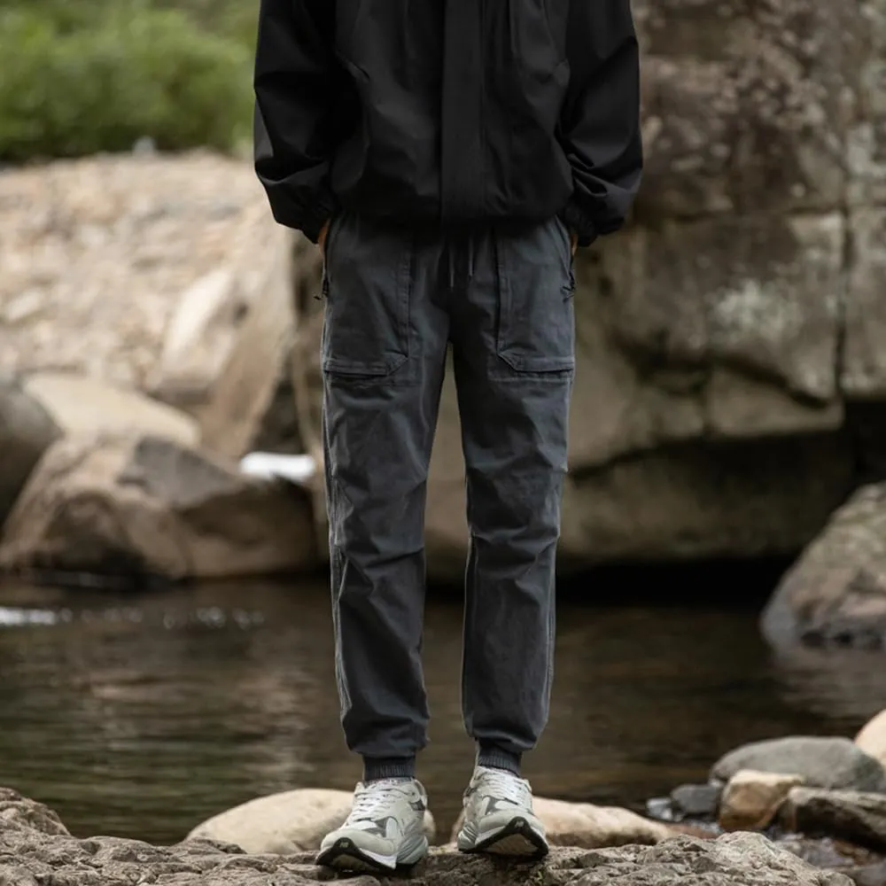 Men's Regular Fit Tactical Cargo Pants Drawstring Cotton Outdoor Work Trousers